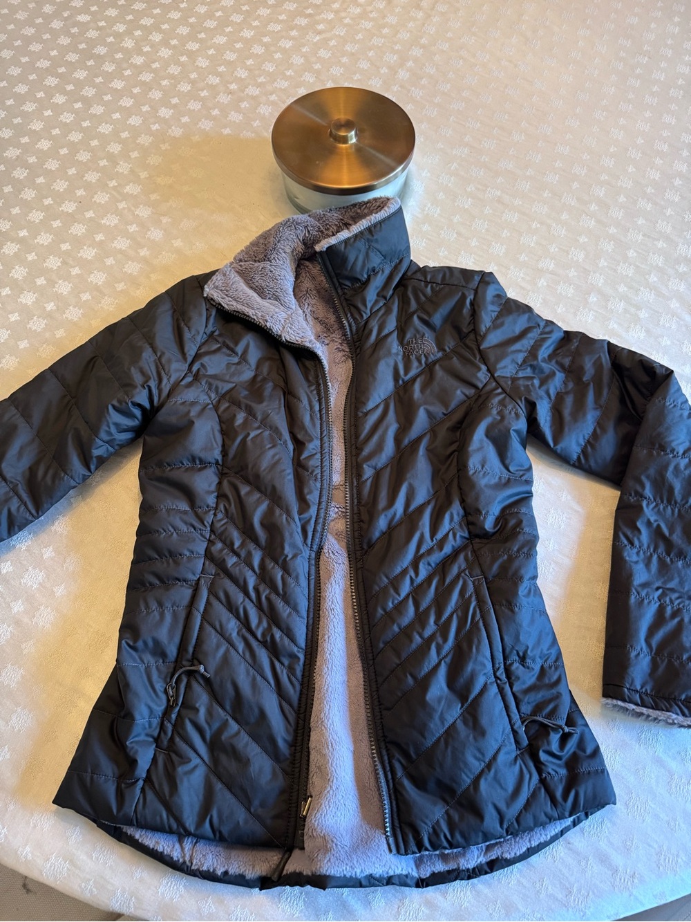 The North Face Black Puffer Jacket with Light Gray Plush Lining